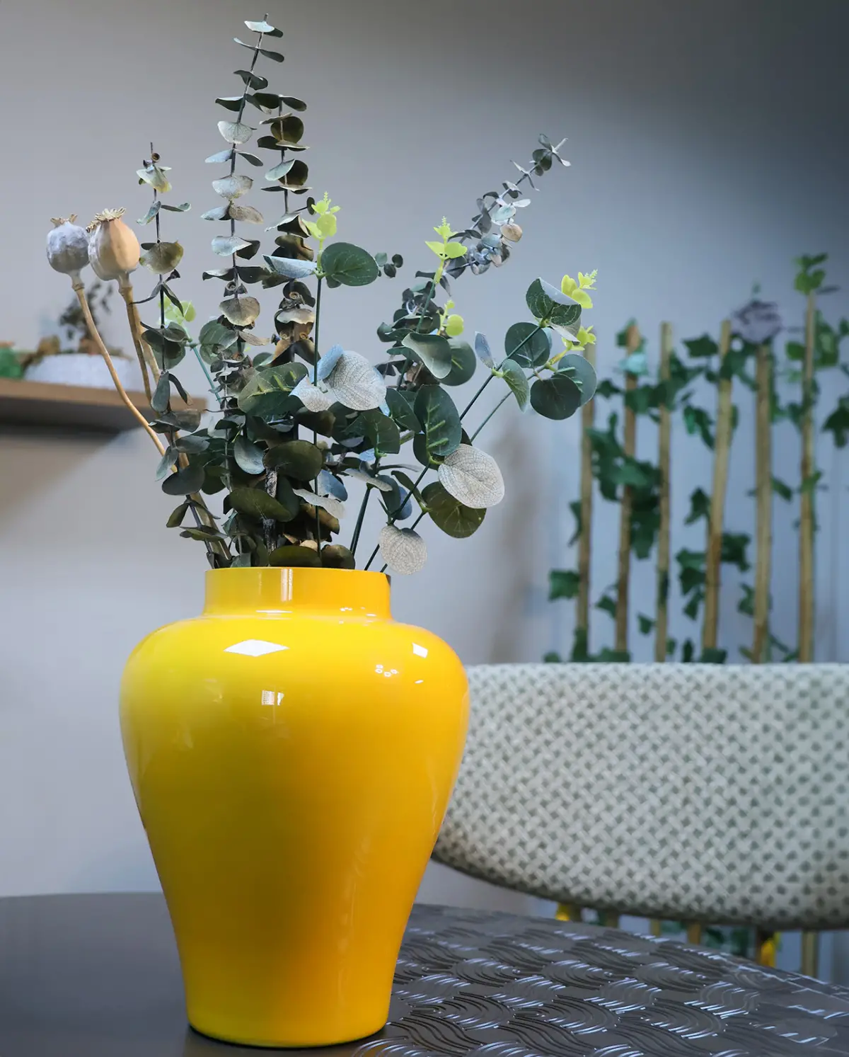 Özel Cam Üzeri Sarı Boyalı Vazo