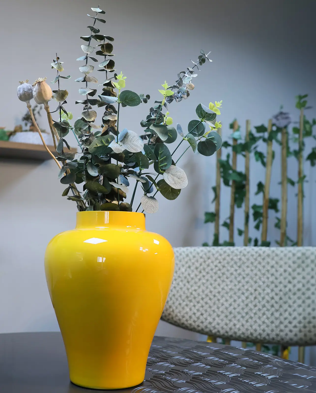 Özel Cam Üzeri Sarı Boyalı Vazo