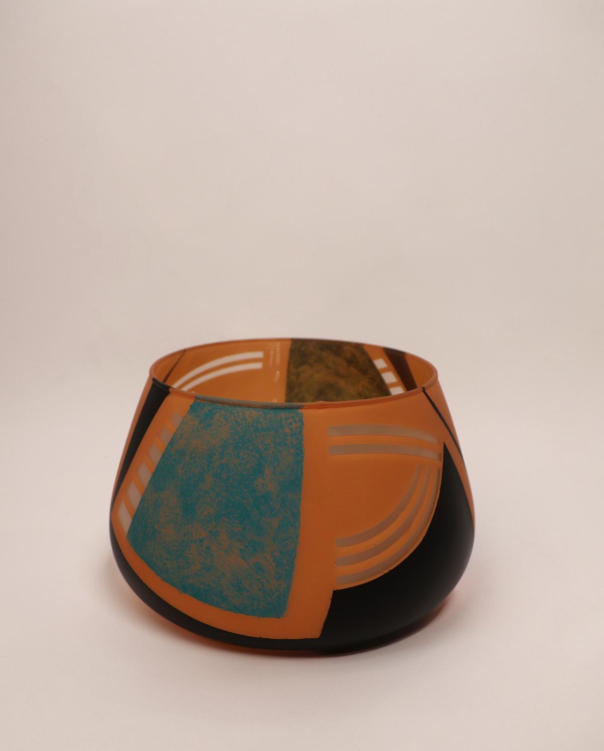 Özel El Yapımı Boyamalı Turuncu Cam Vazo