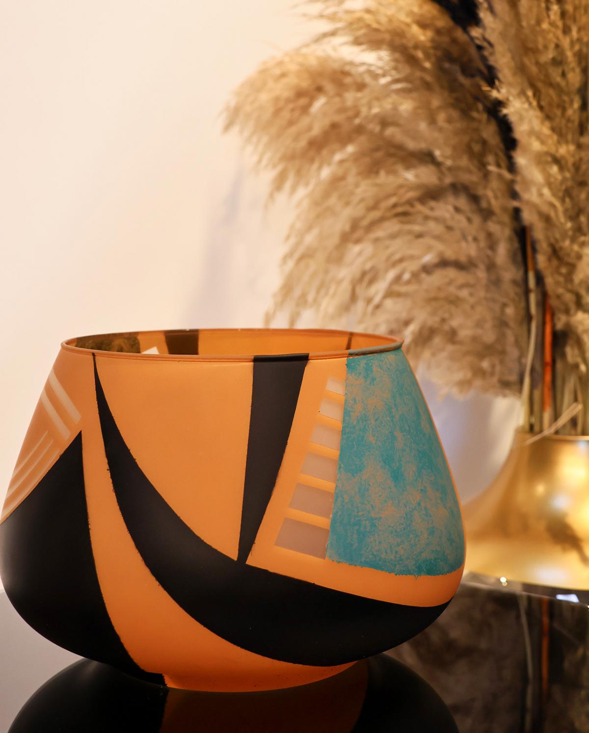 Özel El Yapımı Boyamalı Turuncu Cam Vazo