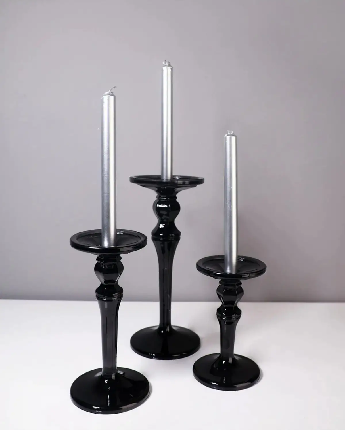 Dekoratif Siyah Cam Şamdan Mumluk
