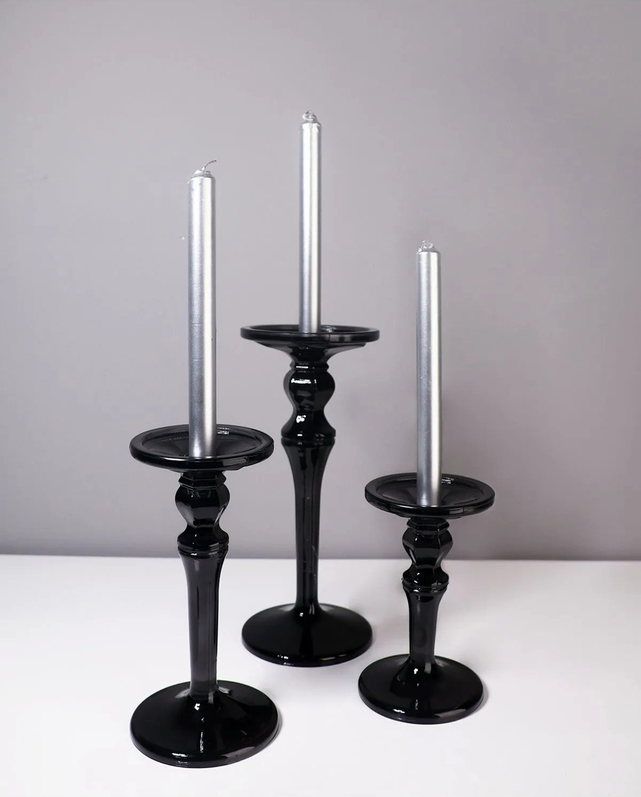 Dekoratif Siyah Cam Şamdan Mumluk