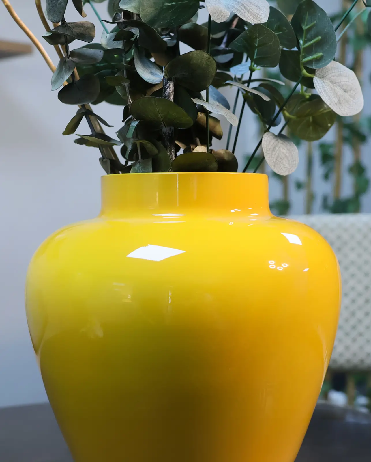 Özel Cam Üzeri Sarı Boyalı Vazo