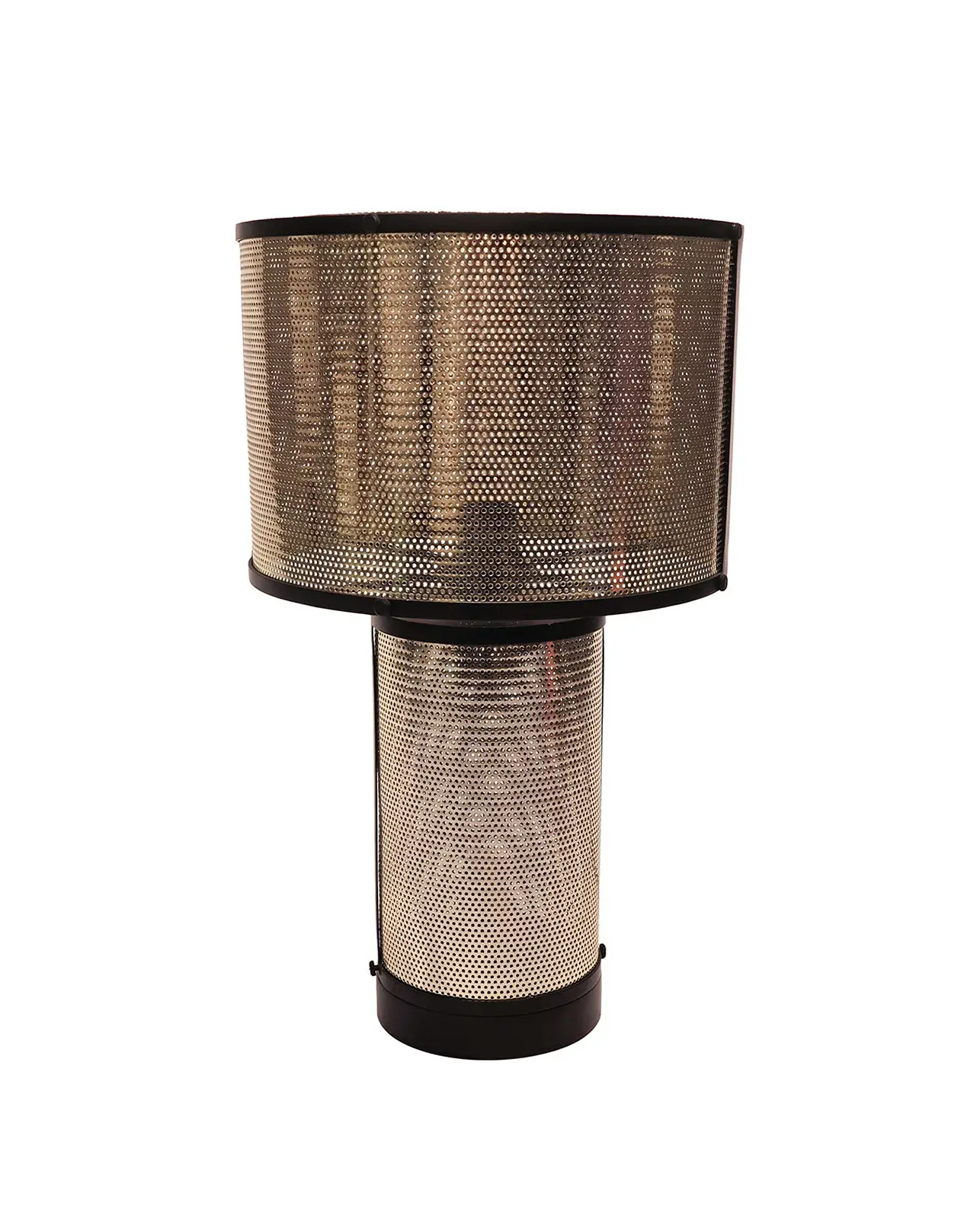 Izgara Detaylı Metal Siyah Boya Sarı Kaplama Abajur